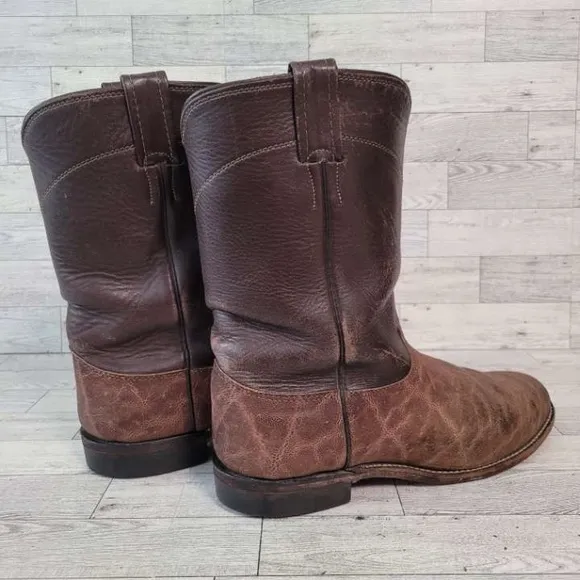 Vintage Larry Mahan Western Brown Exotic &quot;Print&quot; Leather Cowboy Boots Size 9 D