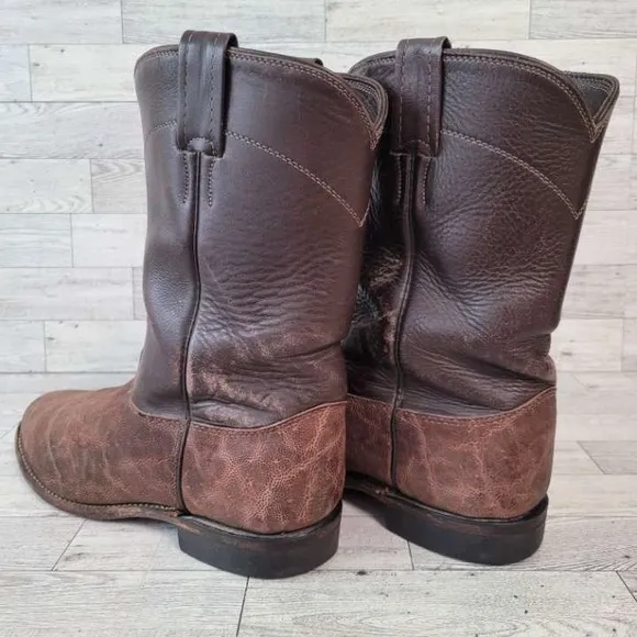 Vintage Larry Mahan Western Brown Exotic &quot;Print&quot; Leather Cowboy Boots Size 9 D