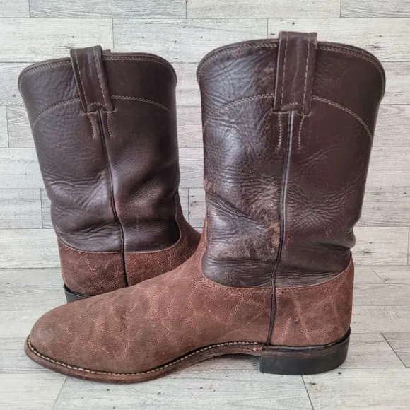 Vintage Larry Mahan Western Brown Exotic &quot;Print&quot; Leather Cowboy Boots Size 9 D