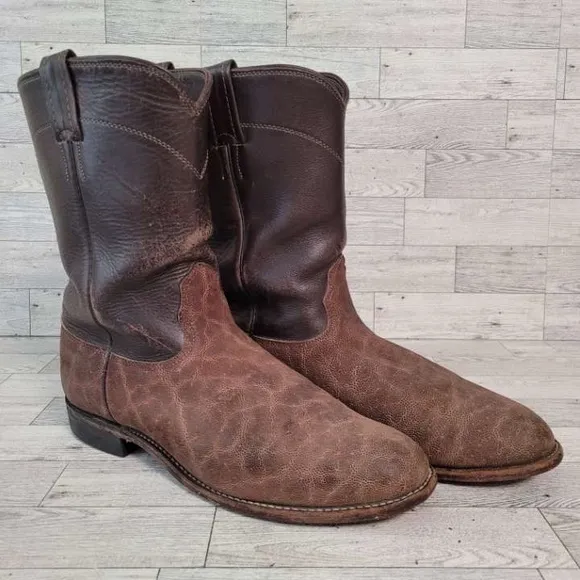Vintage Larry Mahan Western Brown Exotic &quot;Print&quot; Leather Cowboy Boots Size 9 D