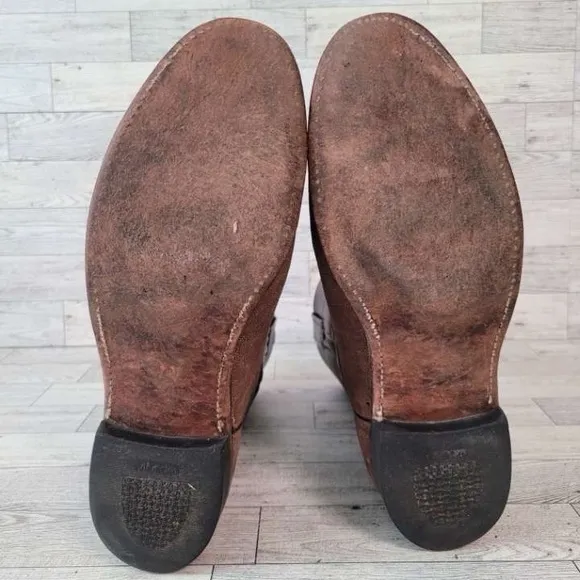 Vintage Larry Mahan Western Brown Exotic &quot;Print&quot; Leather Cowboy Boots Size 9 D