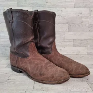 Vintage Larry Mahan Western Brown Exotic &quot;Print&quot; Leather Cowboy Boots Size 9 D