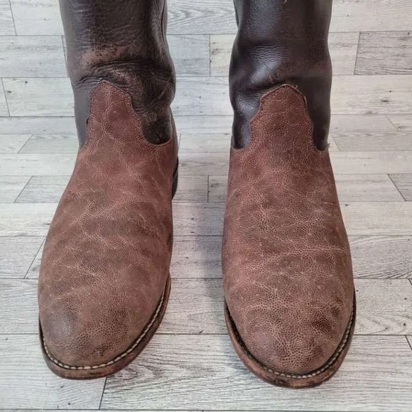 Vintage Larry Mahan Western Brown Exotic &quot;Print&quot; Leather Cowboy Boots Size 9 D
