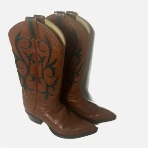 Vintage Larry Mahan Women’s Cowboy Boots 7.5D Embossed Design Western  Brown