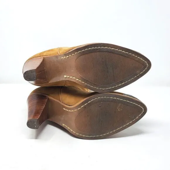 Vintage Leather Western Cowgirl Heel Boots 90s Feather Cowboy Womens Size US 7.5