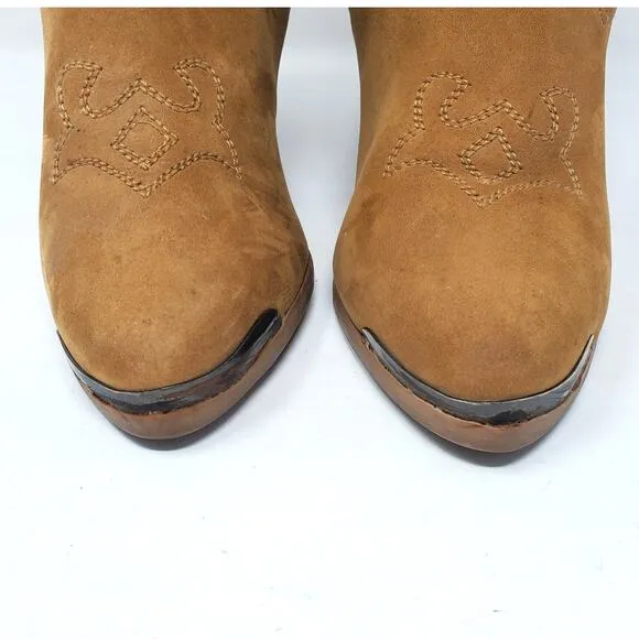 Vintage Leather Western Cowgirl Heel Boots 90s Feather Cowboy Womens Size US 7.5
