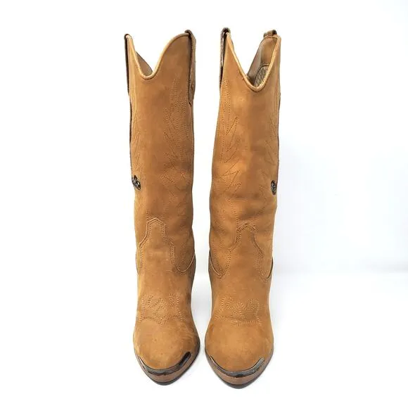 Vintage Leather Western Cowgirl Heel Boots 90s Feather Cowboy Womens Size US 7.5