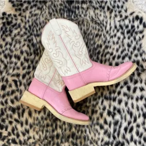 Vintage Light Pink and White Cowboy Western Boots
