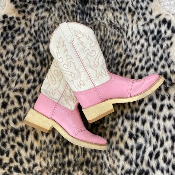 Vintage Light Pink and White Cowboy Western Boots