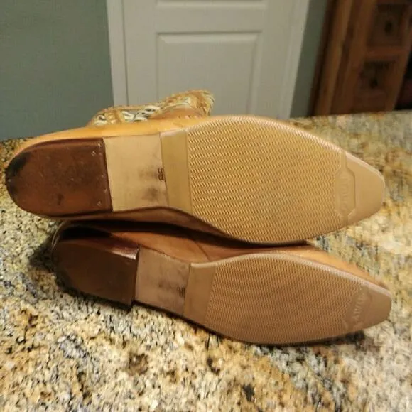 Vintage LJ Simone Tan Leather Moccasin Boots Southwest Monterey Size 9M