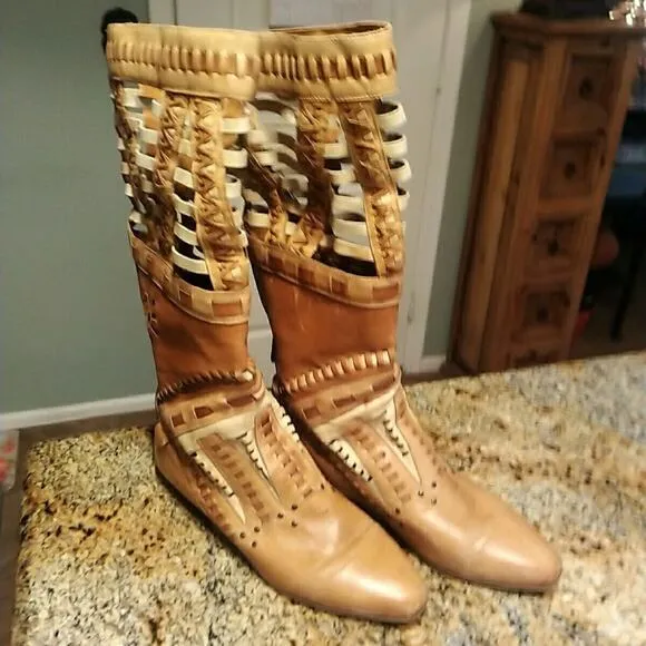 Vintage LJ Simone Tan Leather Moccasin Boots Southwest Monterey Size 9M
