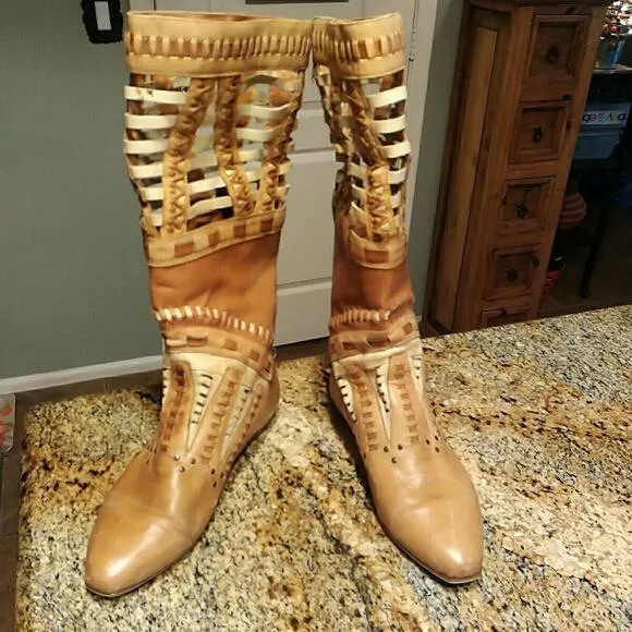 Vintage LJ Simone Tan Leather Moccasin Boots Southwest Monterey Size 9M