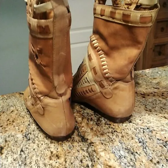 Vintage LJ Simone Tan Leather Moccasin Boots Southwest Monterey Size 9M
