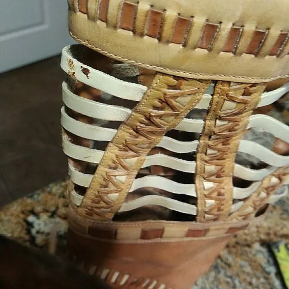 Vintage LJ Simone Tan Leather Moccasin Boots Southwest Monterey Size 9M