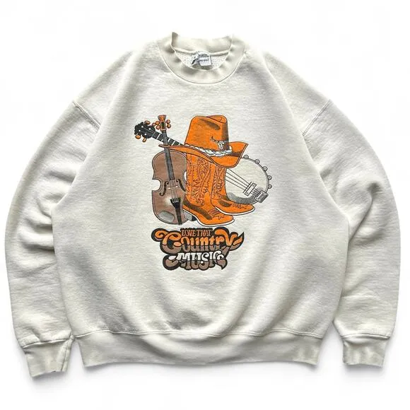 Vintage Love That Country Music Western Crewneck Sweatshirt XL Cowboy Boots Hat