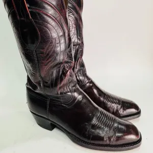 Vintage Lucchese Black Cherry Burgundy Embroidered Boots 9.5 D Gorgeous