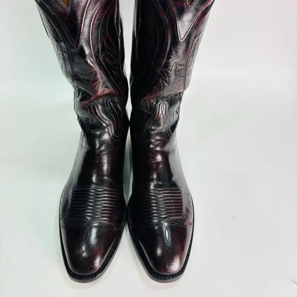 Vintage Lucchese Black Cherry Burgundy Embroidered Boots 9.5 D Gorgeous