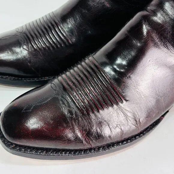 Vintage Lucchese Black Cherry Burgundy Embroidered Boots 9.5 D Gorgeous
