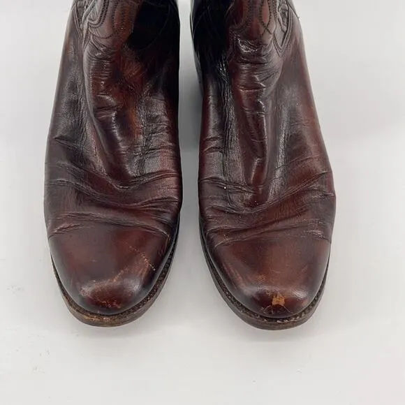 Vintage Lucchese black cherry leather western roper rodeo cowboy boots sz 6.5A