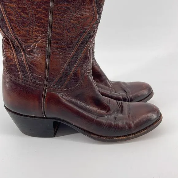 Vintage Lucchese black cherry leather western roper rodeo cowboy boots sz 6.5A