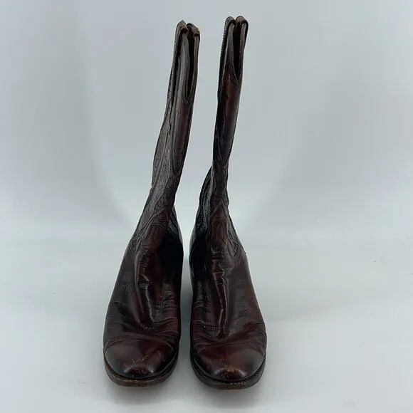 Vintage Lucchese black cherry leather western roper rodeo cowboy boots sz 6.5A