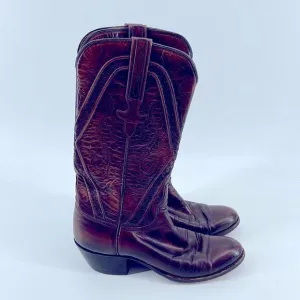 Vintage Lucchese black cherry leather western roper rodeo cowboy boots sz 6.5A