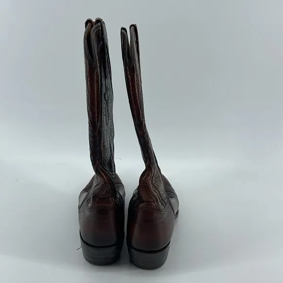 Vintage Lucchese black cherry leather western roper rodeo cowboy boots sz 6.5A