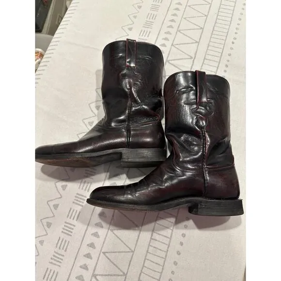 Vintage Lucchese Black Cherry Roper Leather Boots *Men's Size 8.5 D* Made in USA
