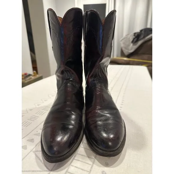 Vintage Lucchese Black Cherry Roper Leather Boots *Men's Size 8.5 D* Made in USA