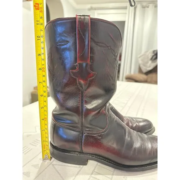 Vintage Lucchese Black Cherry Roper Leather Boots *Men's Size 8.5 D* Made in USA