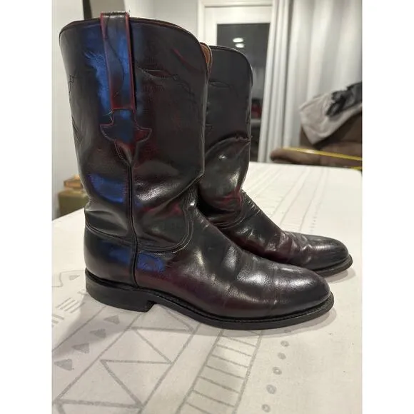 Vintage Lucchese Black Cherry Roper Leather Boots *Men's Size 8.5 D* Made in USA