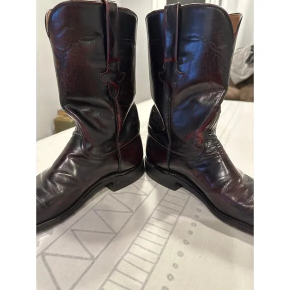 Vintage Lucchese Black Cherry Roper Leather Boots *Men's Size 8.5 D* Made in USA