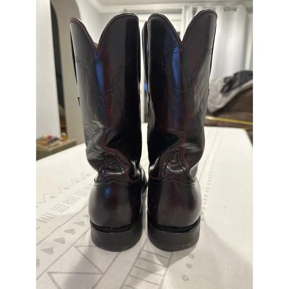 Vintage Lucchese Black Cherry Roper Leather Boots *Men's Size 8.5 D* Made in USA
