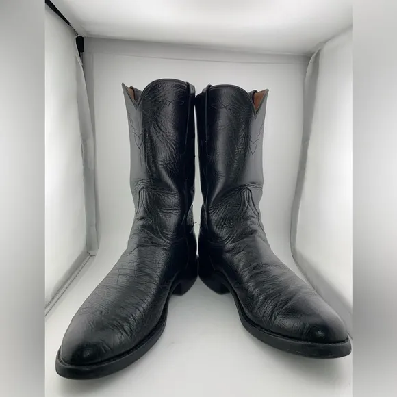 Vintage Lucchese Black Ostrich Smooth Quill Roper Exotic Boots Size 8.5 D​​