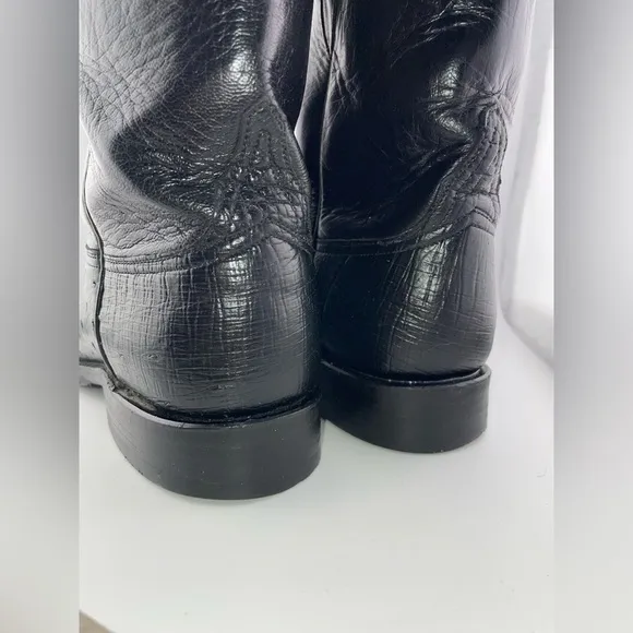 Vintage Lucchese Black Ostrich Smooth Quill Roper Exotic Boots Size 8.5 D​​