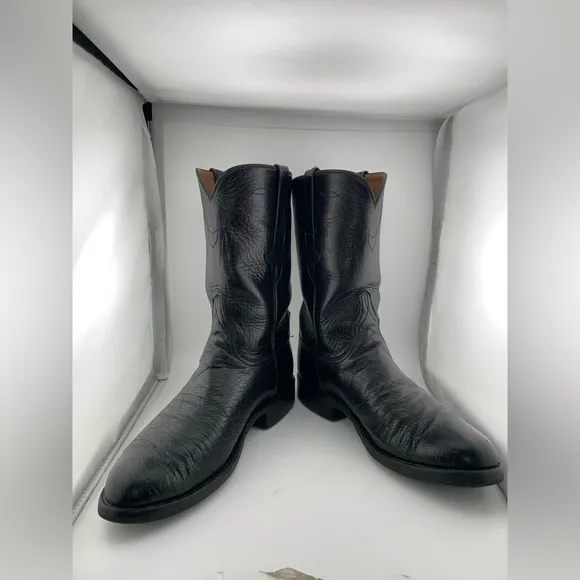 Vintage Lucchese Black Ostrich Smooth Quill Roper Exotic Boots Size 8.5 D​​