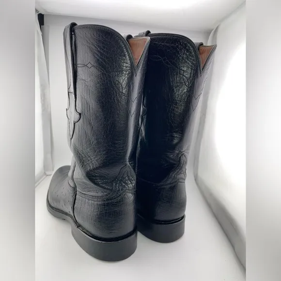 Vintage Lucchese Black Ostrich Smooth Quill Roper Exotic Boots Size 8.5 D​​
