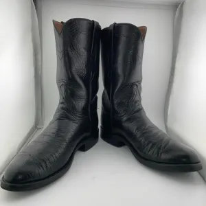 Vintage Lucchese Black Ostrich Smooth Quill Roper Exotic Boots Size 8.5 D​​