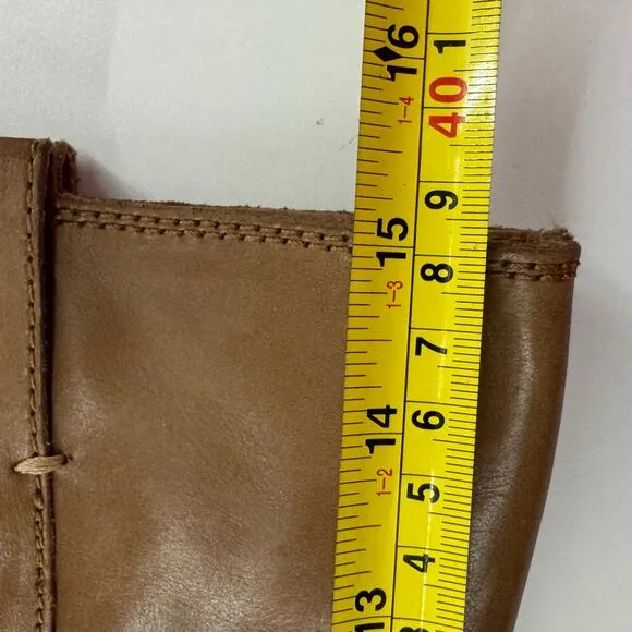 Vintage Lucky Boots Womens 6.5  Tan Leather 90s Y2K Almond Toe Wooden Heel