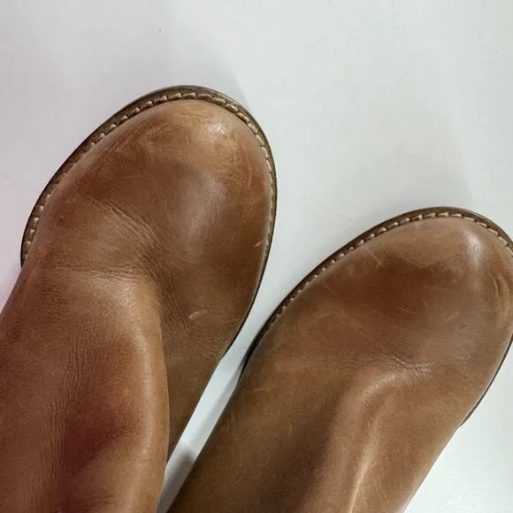 Vintage Lucky Boots Womens 6.5  Tan Leather 90s Y2K Almond Toe Wooden Heel