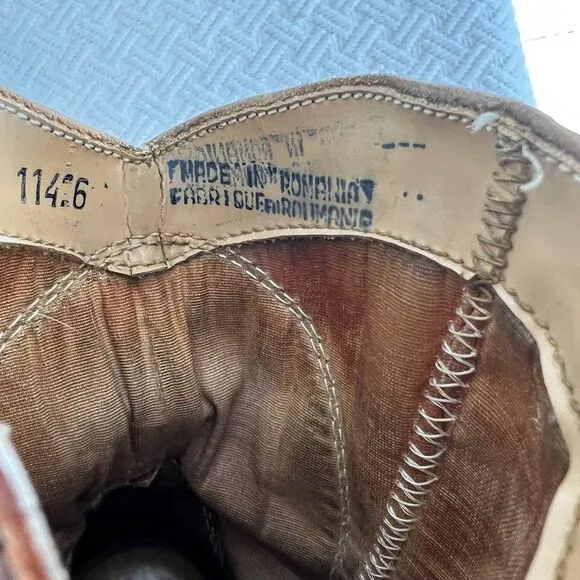 Vintage Made in Romania Women's 6 Tan Brown Leather Cowgirl Western Cowboy Boots