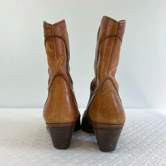 Vintage Made in Romania Women's 6 Tan Brown Leather Cowgirl Western Cowboy Boots