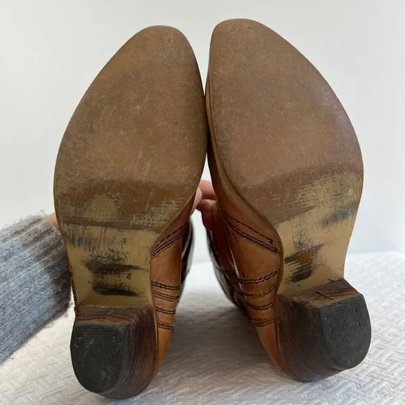 Vintage Made in Romania Women's 6 Tan Brown Leather Cowgirl Western Cowboy Boots