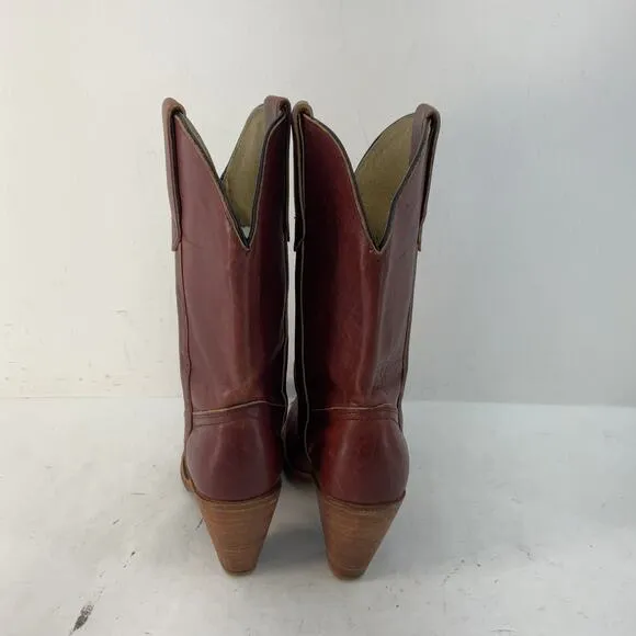 Vintage Made in USA FRYE Women's Size 7B Red Leather Western Boots - Preowned
