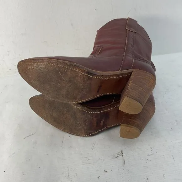 Vintage Made in USA FRYE Women's Size 7B Red Leather Western Boots - Preowned