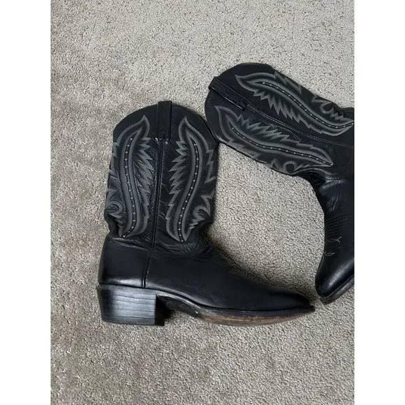 VINTAGE Mens 90s LUCCHESE T3010R4 BLACK LEATHER COWBOY BOOTS, Size US 10
