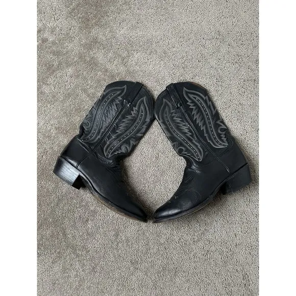 VINTAGE Mens 90s LUCCHESE T3010R4 BLACK LEATHER COWBOY BOOTS, Size US 10