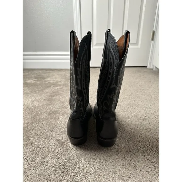 VINTAGE Mens 90s LUCCHESE T3010R4 BLACK LEATHER COWBOY BOOTS, Size US 10
