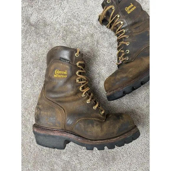 Vintage Mens Boots Chippewa‎ 14819 Waterproof Lace to Toe Logger Work, US 8