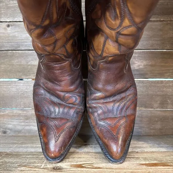 Vintage Mens Double H‎ 1261 Brown Leather Western Cowboy Boots Size 8.5 EE GUC